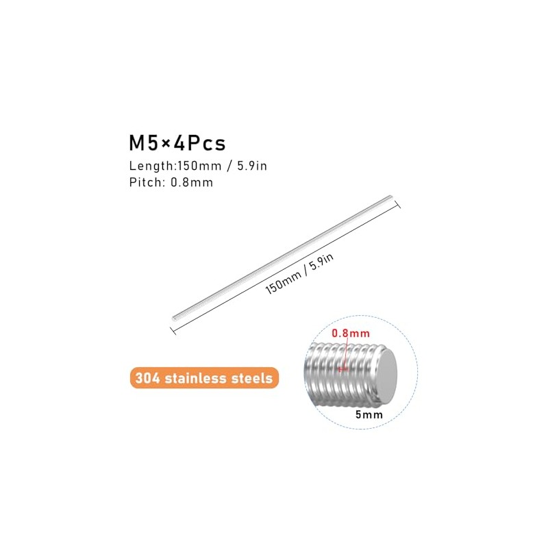 SCOOYUCK Pack of 4 Fully Threaded Rod M5 × 150