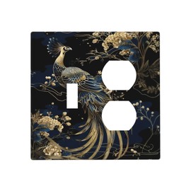 Thsanju Gold Peacock Golden Peony Flowers Plants Outlet Covers 2 Gang Combin 1 Toggle/1 Duplex Light Switch Covers Decorative Gfci Wall Plate Electrical Receptacle Switchplate Plug Faceplate Decor