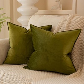 JUSPURBET Olive Decorative Velvet Throw Pillow Covers 22x22 inch Set of 2,Broadside Soft Cushion Case with Invisible Zipper for Sofa Couch Bed