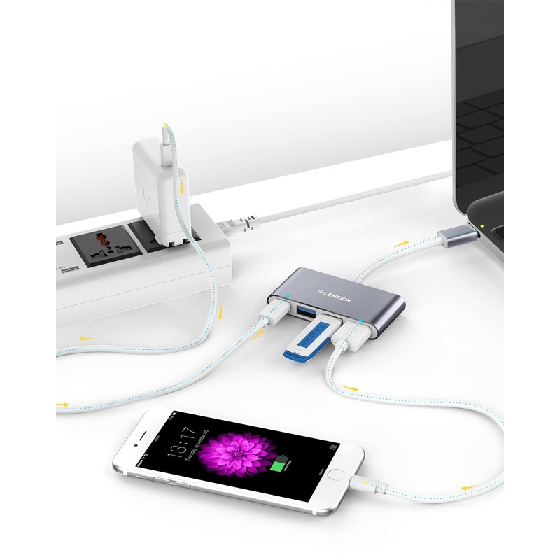 LENTION Hub USB C con USB3.0&USB2.0, 100W PD, Adaptador Tipo