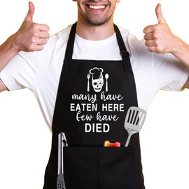 DLTRXMY Many Have Eaten Here Few Have Died,Funny Chef Apron,Funny Aprons for Women Men with 2 Tool Pockets,Waterproof and OilProof,Fun BBQ Baking Grilling Kitchen Apron