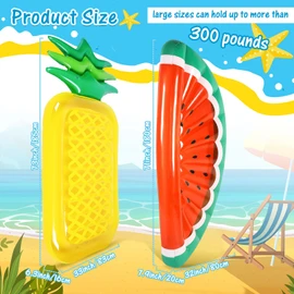 Libima 2 Pcs Giant Pool Floats Large Fruit Food Float Inflatable Pineapple Eggplant Watermelon Ice Lolly Cupcake Pizza Hot Dog Raft Summer Beach Swimming Pool(Pineapple, Watermelon)