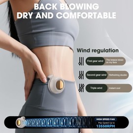 Portable Silent Mini Bladeless Fan Clip On, Adjustable 3-Speed Suspended Waist Fans, Clip-on Fans for Shirt, Suitable for Outdoor & Travel & Office (White)