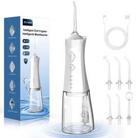 Munddusche Testsieger 2025, 4 Modi Professionelle Water Flosser, munddusche kabellos mit 350MLTank, Zahnzwischenraumreiniger mit 6 Jet-Tipps des Wasserdrucks für die Mundreinigung und Zahnspange