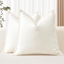 Artscope Pack of 2 Cream Decorative Cushion Covers 16x16 Inch Soft Linen Texture Couch Throw Pillows Farmhouse Pillow Covers with Elegant Design for Sofa Bedroom Living Room Home Decor 40 x 40 CM
