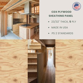 Falken Design CDX Plywood Sheathing Panel - 24 x 48, 23/32" Thick, 5 Ply - PS 2 Standards, Made in USA, Square Edge, Wood Panel for Walls, Roofs, Floors