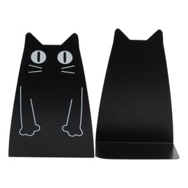1 Pairs Nonskid Metal Book Ends Cat Metal Bookend Large Heavy Duty Bookends Book Organizer Holder Cat Shape bookends for School Library Shelf Home Office (Black)