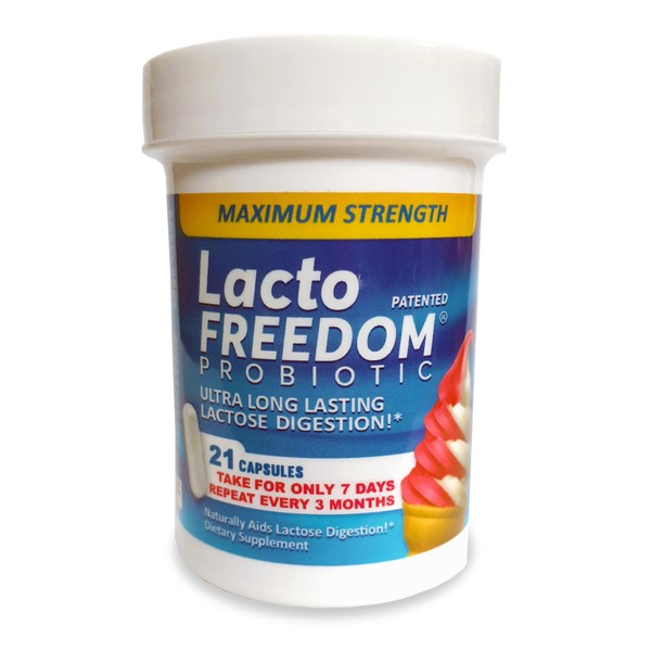 Lacto-Freedom Probiotic for Lactose Intolerance. 7 Day Supply Provides Months of Relief - Helps Digest Lactose in Dairy - Lactase Producing Probiotic - 21 Caps