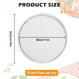 Vegena 4 Pack 12 Inch Aluminum Pizza Screen, Non-Stick Round Pizza Tray, Mesh Tray for Oven, Reusable Baking Sheet with Holes for Crispy Crust, Ideal for Home and Restaurant Use