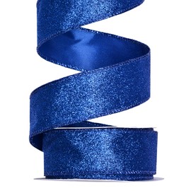 Ribest Blue Glitter Wired Ribbon for Christmas Tree Wreath Decoration Home Décor Gift Wrapping Crafts Sewing, 1 1/2 Inch 10 Yard