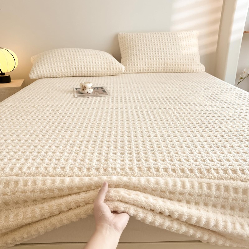 Waffle Weave Twin XL Fitted Sheet Deep Pocket 15" -