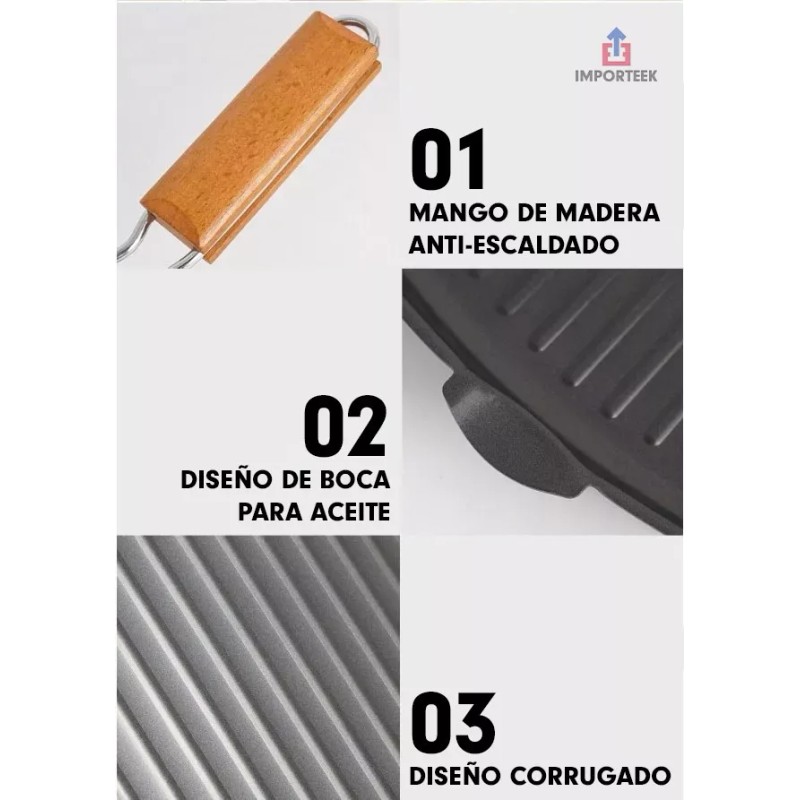 Importeek Sarten Parrilla Grill Asador Antiadherente Plegable Cocina