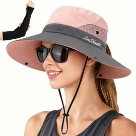 TAGNEFLOR Sombrero de Sol para Mujer y Hombre, Protección UPF 50+, Plegable con Cinta Ancha, Abertura para Coleta, Ideal para Playa, Pesca y Actividades al Aire Libre