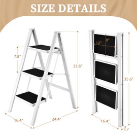 HBTower 3 Step Ladder Folding Step Stool, 330 Lbs Capacity Step Stool for Adults, Closet Step Stool Ladder with Anti-Slip Wide Pedals Household Office, White