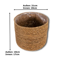 DARO DEKO Seagrass Basket Round Natural Diameter 21 x 18 cm with Insert Flower Pot Braided Storage Basket Over Pot Flower Basket