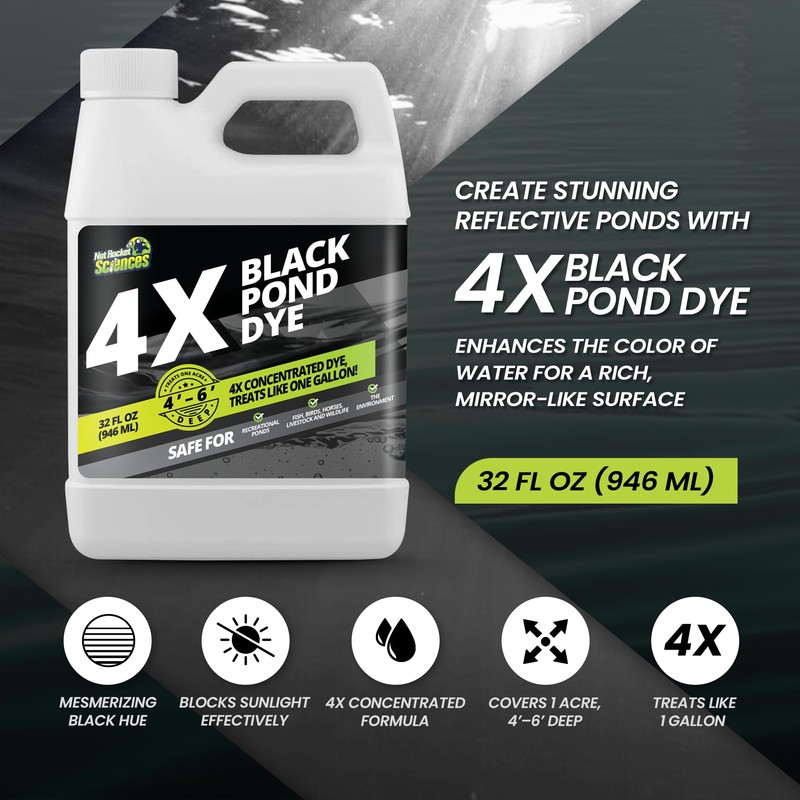 32oz Reflective Black Pond Dye, 4X Concentrate Pond Dye Black,