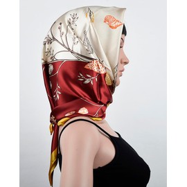 corciova 35 x 35 Women Silk Square Hair Neck Scarf Vivid Auburn Seashell Shell Conch Branch Flower Curly Headband Headscarf