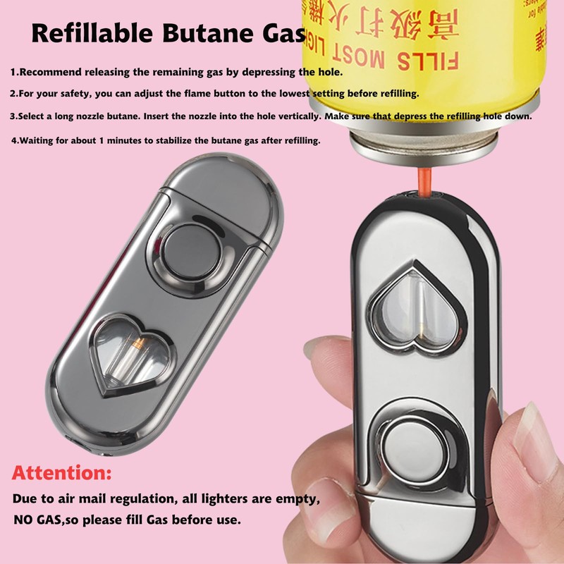 Torch Lighter, Dual Flame Lighter with 6pcs Flint Stone, Windproof