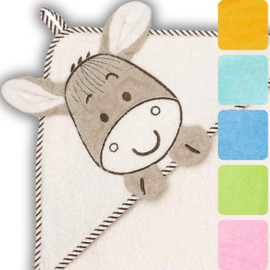 Morgenstern Kapuzenhandtuch Baby Handtuch Kapuze Badetuch 100x100 cm Baumwolle Oeko-TEX Esel