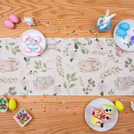 QINJIEJIE Easter Table Runner Decor, Egg Bunny Table Runner, Easter Table Runners 72 Inches Long Farmhouse Vintage Indoor Seasonal Spring Kitchen Decorations for Home Party Décor