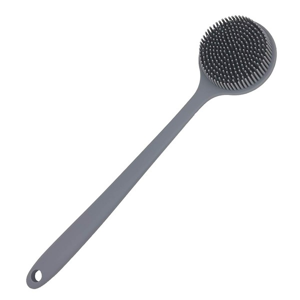 DNC Soft Silicone Back Scrubber Shower Bath Body Brush with Long Handle, BPA-Free, Hypoallergenic, Eco-Friendly (Gray)