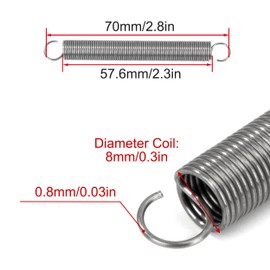 GUNGY Tension Springs with Hooks Stainless Steel Tension Spring 70 mm Outer Diameter 8 mm Wire Diameter 0.8 mm Maximum Tensile Force 1.3 kg 0.8 x 8 x 70 mm Pack of 10