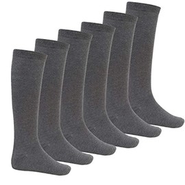 Bay 6 Kids Plain Cotton Rich Knee High School Socks 6 Pack Grey 12.5-3.5