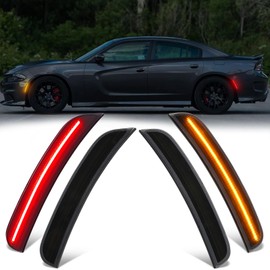 Mynoway 4PCS Front + Rear LED Side Marker Light Replacement for Charger 2015 – 2023, Smoked Lens Side Fender Parking Position Lamp Assembly, Replace OE 68214404AA, 68214405AA, 68214126AA, 68214127AA