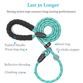iYoShop Durable Slip Lead Dog Leash with Padded Handle and Highly Reflective Threads, No Pull Dog Training Leash, (1/2" x 6 FT, Teal)