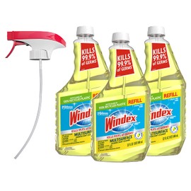 Windex Refill Multipurpose Disinfectant Cleaner Spray with Reusable Trigger, Bottle Made from 100% Recovered Coastal Plastic, Surface Cleaning Spray, Citrus Fresh Scent, 32 Fl Oz (Pack of 3)