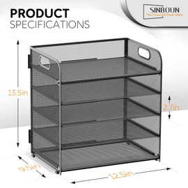 2 Pack Letter Tray Paper Organizer 5-Tier Desk Organizer File Organizer Paper Holder with Handle, Metal Desktop Document Shelf Tray Office Classroom Organization - Black