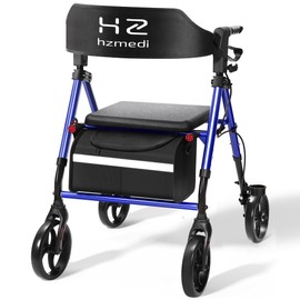Walkers for Seniors Lightweight with Seat Foldable, Frame 8" Big Wheels Adult Rolling Walker for All Terrain, Dual Adjustable Height Rollator Transport 4 Wheels Walker| Royal Blue