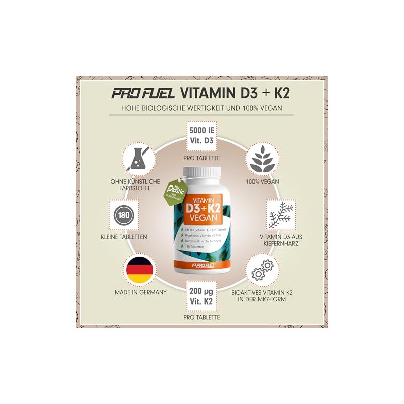 Vitamin D3 K2 Vegan - 540 Tablets with 5000 IU