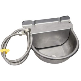 Stainless Steel Automatic Dog Waterer Bowl with Float Valve and 1M Hose(one end 3/4''), Livestock Waterer for Dog Goat Cattle (with Drainage Hole)