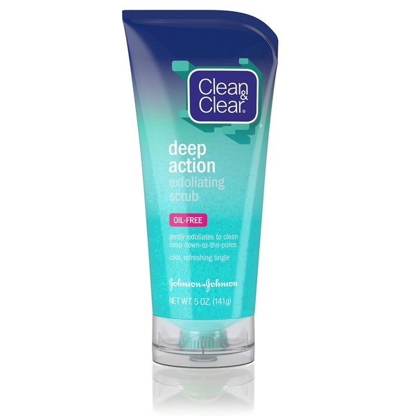 Clean & Clear Deep Action Oil-Free Exfoliating Face Scrub for Deep Pore Cleansing, Cooling Face Wash with Natural Exfoliating Beads, Refreshing and Exfoliating Face Scrubber, 5 oz