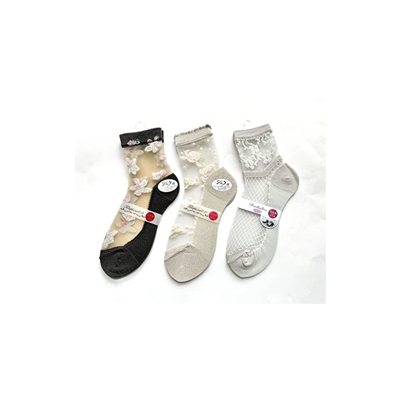 Made in Japan Women's Floral See-Through Socks, Silk Blend, Socks,