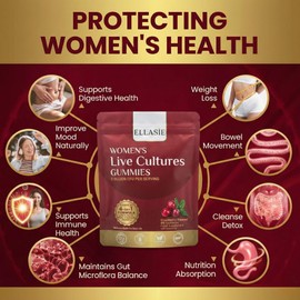 ELLASIE Cranberry Gummies for Women with Probiotics – 5 Billion CFU + Prebiotic Fibre + 50:1 Cranberry Extract + Vitamin C – Urinary & Intimate pH Balance Support – Sugar Free Vegan – 60 Gummies