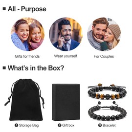 Lava Rock Bracelets for Men, 8mm Lava Rock Bead Tiger Eye Mens Bracelet Mens Gifts Black Matte Agate Anxiety Bracelet for Men Black Adjustable Essential Oil Diffuser Healing Beaded Bracelets for Men