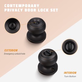 KNOBWELL 6 Pack Oil Rubbed Bronze Door Knobs with Privacy Lock, Bedroom & Bathroom Use