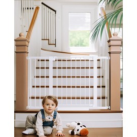 Cumbor 29.7-48" Baby Gate for Stairs, Mom's Choice Awards Winner-Dog Gates for Doorways, Auto Close Safety Pet Gate for Dogs Indoor, Easy Install Pressure Mounted Child Gate with Walk Thru Door, White