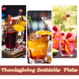 SRIZIAN Pack of 100 Cocktail Sticks, 12 cm Thanksgiving Maple Leaves Cocktail Sticks Skewers for Appetizers Cocktail Decoration Fruit Food Drinks Autumn Party