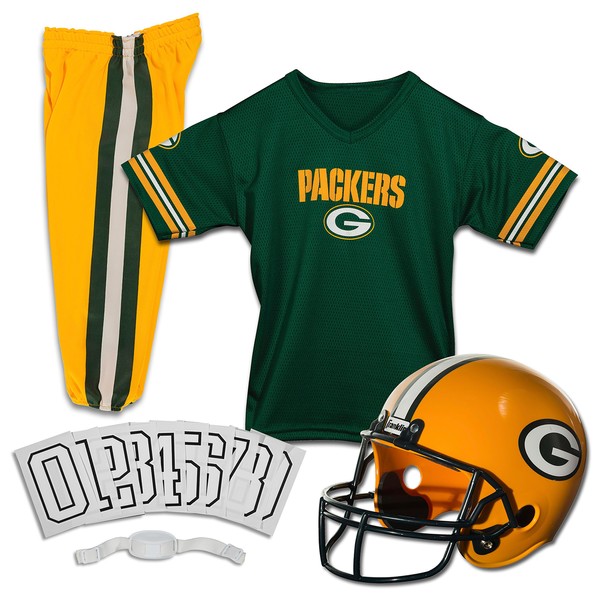 Franklin Sports Green Bay Packers Kids Football Uniform Set - NFL Youth Football Costume for Boys & Girls - Set Includes Helmet, Jersey & Pants - Small