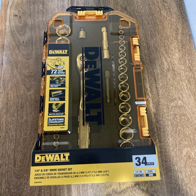 DEWALT 1/4” & 3/8” DRIVE SOCKET SET 34 Piece, 72