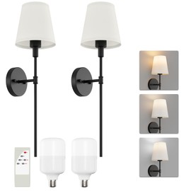 Coinmit Battery Operated Wall Sconces Set of 2, Rechargeable Wall Sconces 5500mAh 3 Colors Dimmable Wireless Sconce with Remote Control for Living Room(Bulbs Include)
