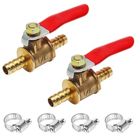 Cionyce 2 PCS Brass Ball Valve Shut Off Switch, 1/4" Hose ID x 1/4 INCH Hose Barb Tubing Connector Switch Thread Pipe Fitting, 180 Degree Operation Handle
