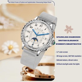 Smart Watch For Women With Call Function,Ladies Diamonds Smartwatches,1.32'' IPS Touchscreen Fitness Activity Tracker,Heart Rate/Sleep Monitor,Smartwatch For IOS Android Phones (SILVER)