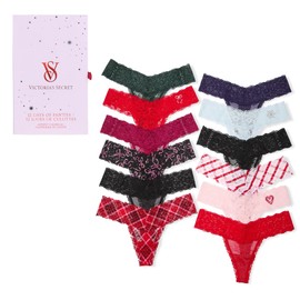 Victoria's Secret Women's Lace Thong Underwear, Panties for Women, Multi Pack, Holiday (XL)