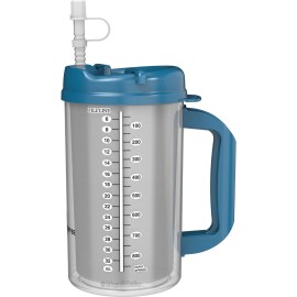 Whirley Drink Works (2) 32 oz Hospital Mugs with Pearl Blue Lids - Insulated Cold Drink Travel Mugs