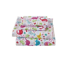 Linen Plus Sheet Set for Girls Dinosaur Pink White Red Purple Yellow Dinosaurs Jurassic Flat Sheet Fitted Sheet and Pillow Cases Queen Size New