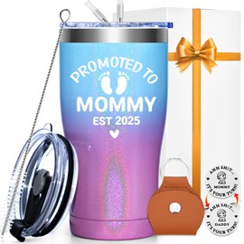 GINGPROUS New Mom Gifts, Promoted to Mommy Est 2025 Tumbler, Mothers Day Gifts for New Mom to be First Time Mommy Mother Pregnancy Baby Shower, 20oz Insulated Stainless Steel Travel Tumbler, 20oz